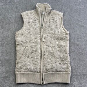 Athleta Knit Sweater Vest Full Zip Pockets Cream Beige Women’s Small